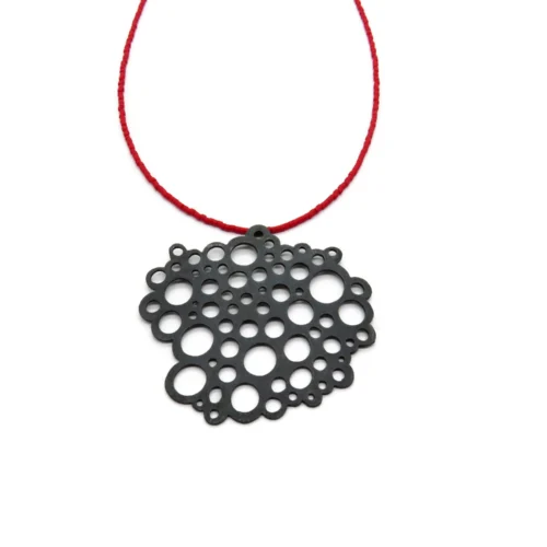 Oxidized Silver Necklace with Red Miyuki Beads