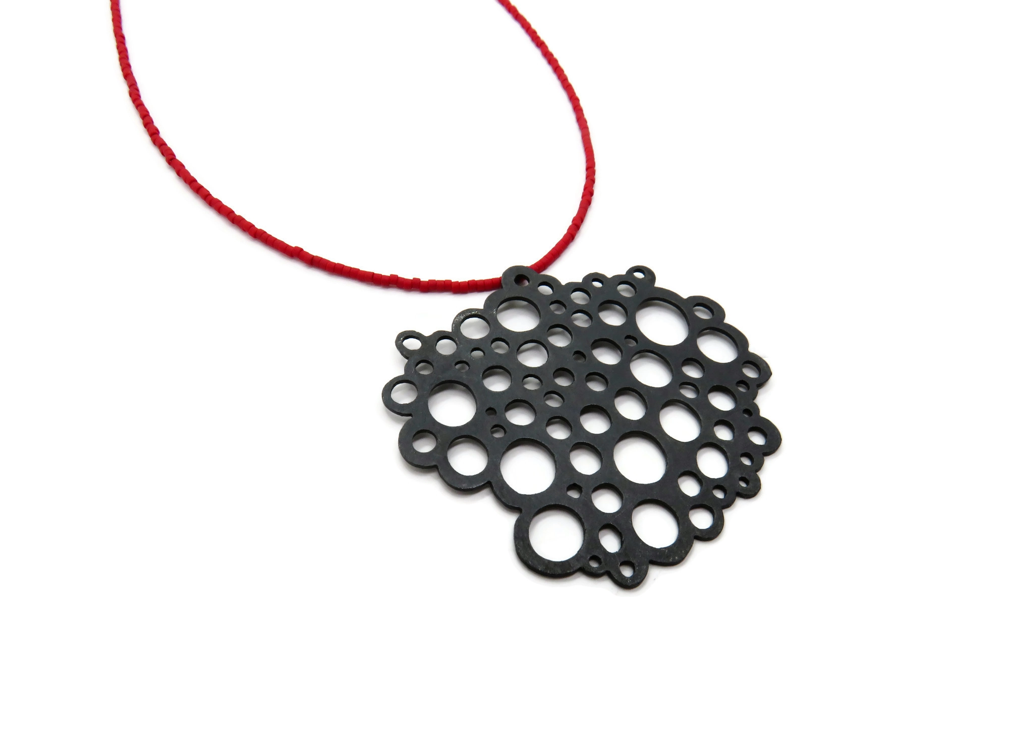 Oxidized Silver Necklace with Red Miyuki Beads