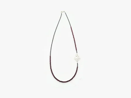 Long Garnet Bead Necklace with Sterling Silver Pendant