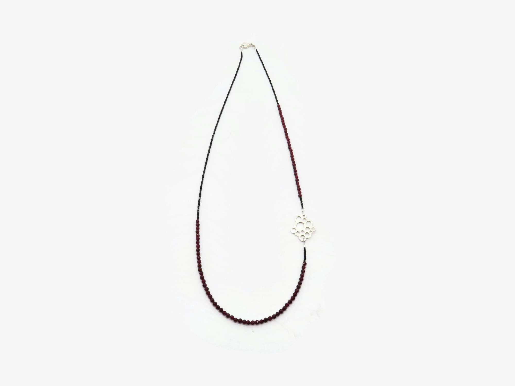Long Garnet Bead Necklace with Sterling Silver Pendant