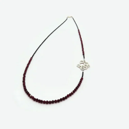 Long Garnet Bead Necklace with Sterling Silver Pendant