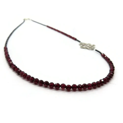 Long Garnet Bead Necklace with Sterling Silver Pendant