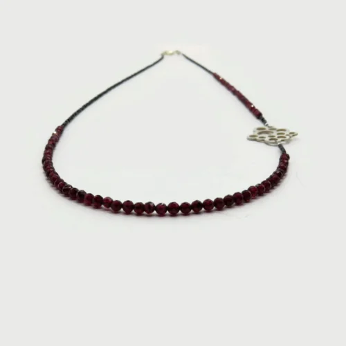 Long Garnet Bead Necklace with Sterling Silver Pendant