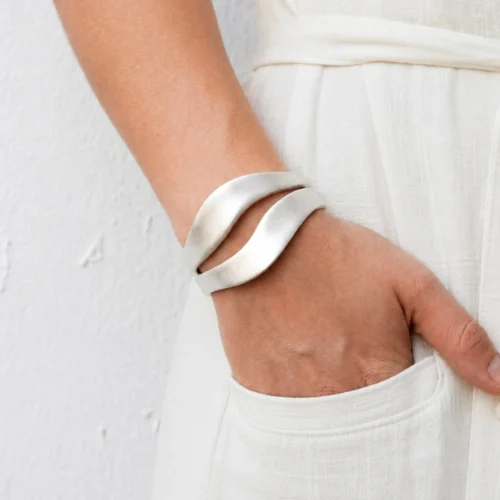 Wide Organic Satin Silver Cuff
