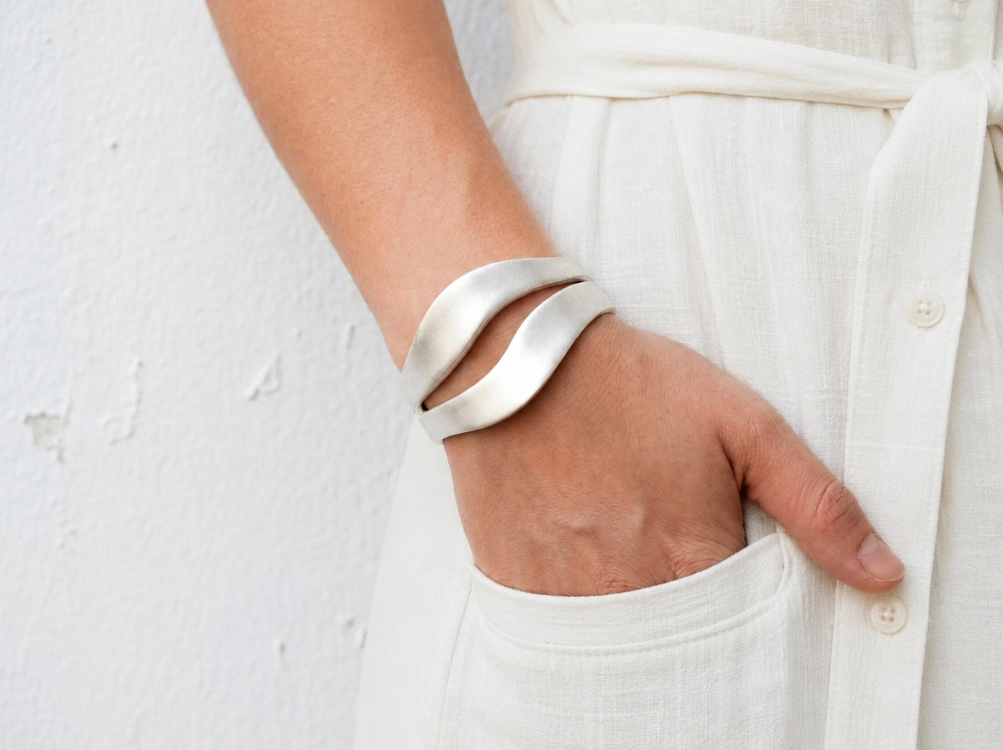 Wide Organic Satin Silver Cuff