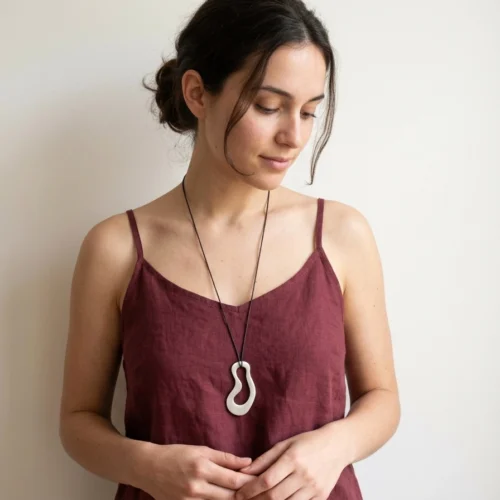 Large Organic Satin Silver Pendant