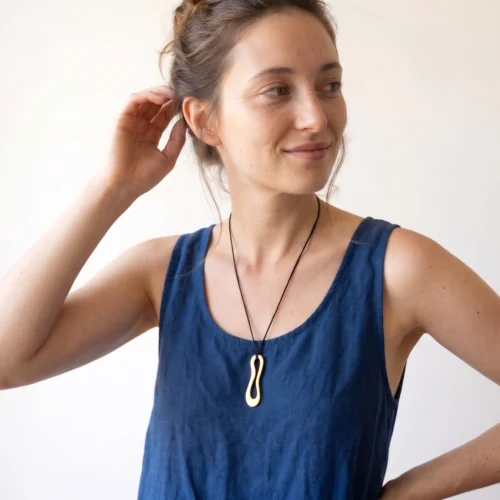 Organic Satin Gold Pendant – Aqua