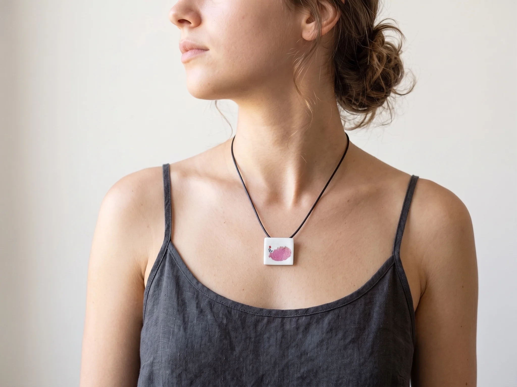 Real Flower Enamel Oxidized Silver Pendant