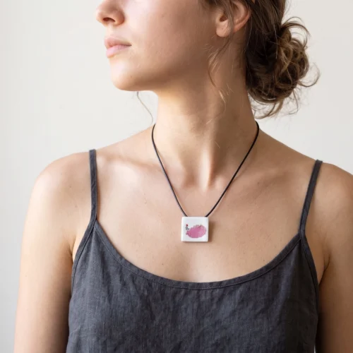 Real Flower Enamel Oxidized Silver Pendant