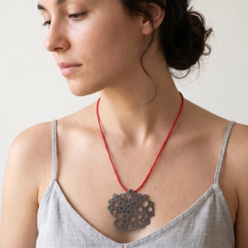 Oxidized Silver Necklace with Red Miyuki Beads