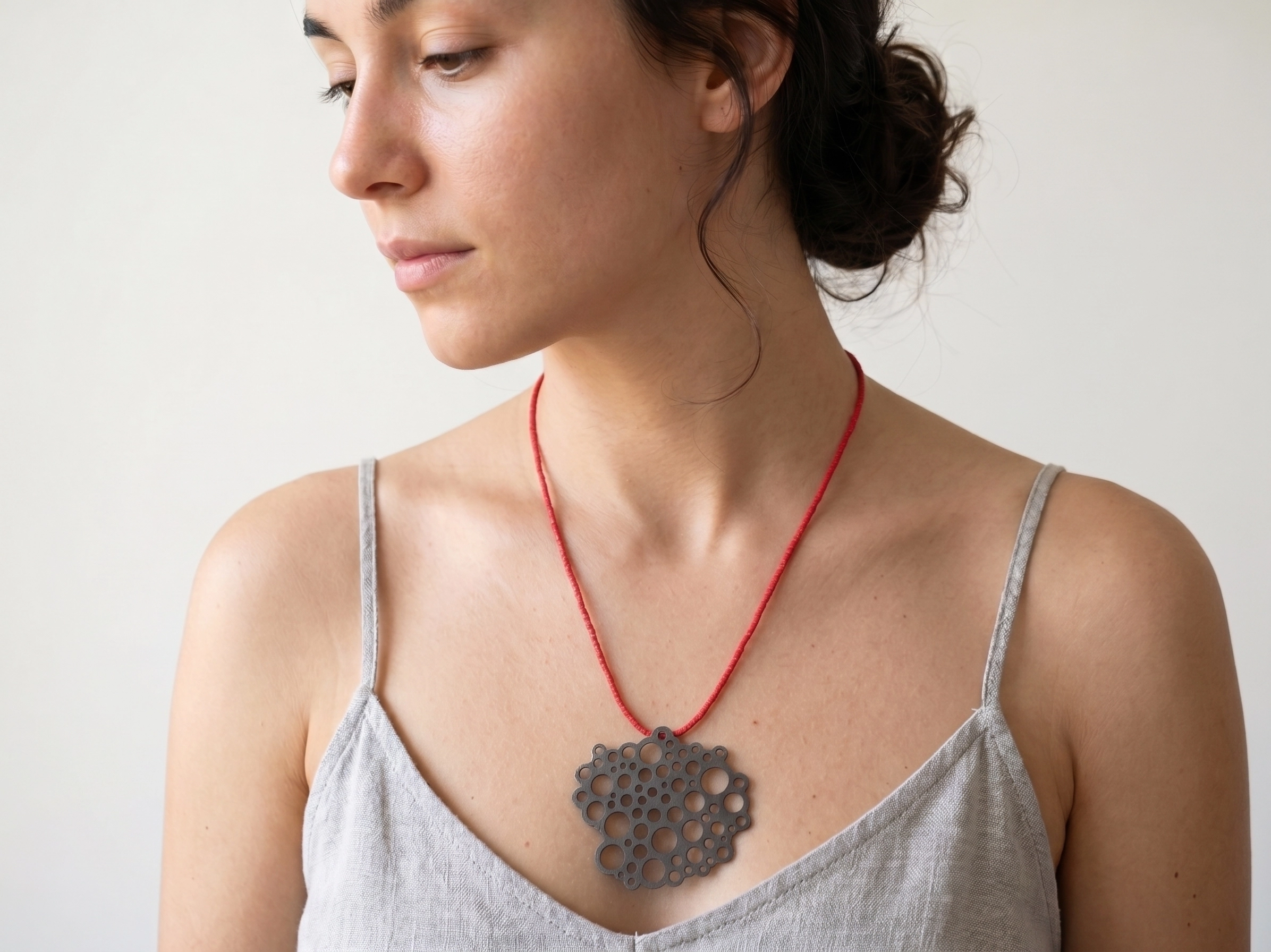 Oxidized Silver Necklace with Red Miyuki Beads