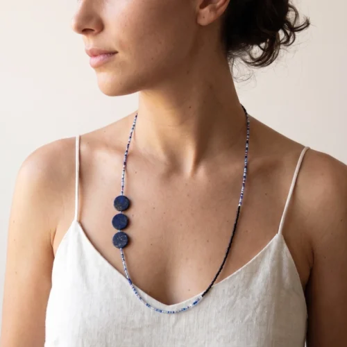 Long Lapis Lazuli Necklace with Miyuki Beads