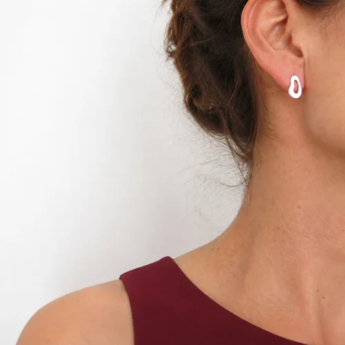 Organic Satin Silver Stud Earrings