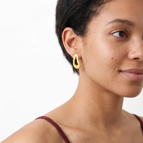 Large Organic Satin Gold Stud Earrings