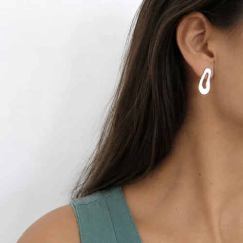 Large Organic Satin Silver Stud Earrings