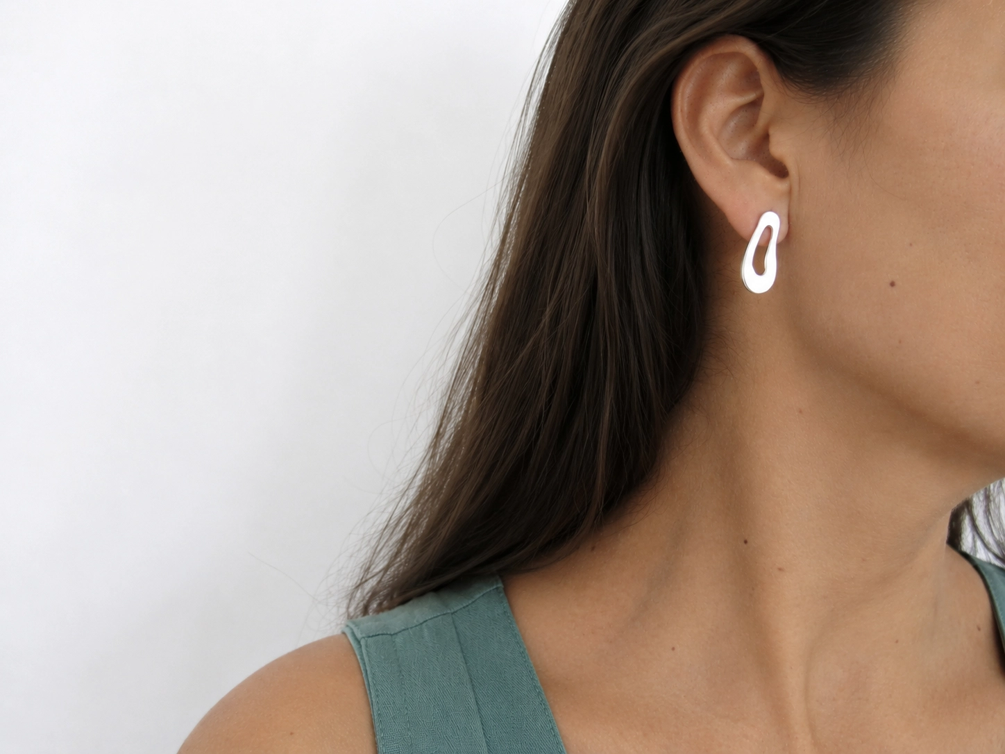 Large Organic Satin Silver Stud Earrings
