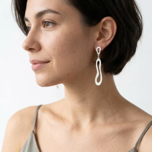Organic Satin Silver Drop Earrings