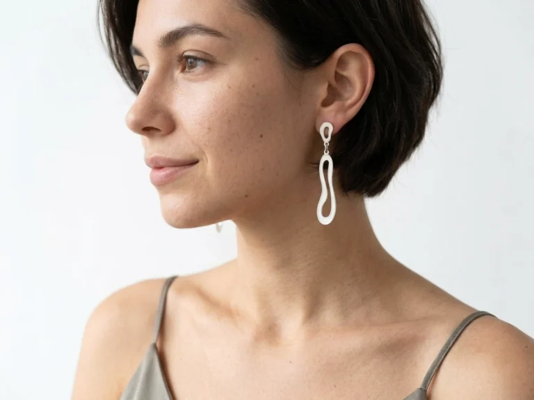Organic Satin Silver Drop Earrings