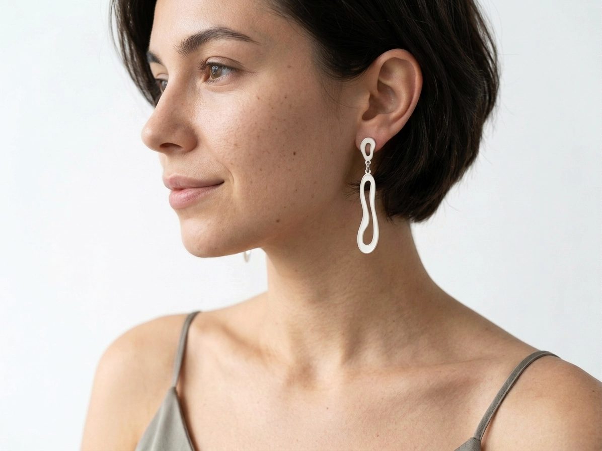 Organic Satin Silver Drop Earrings