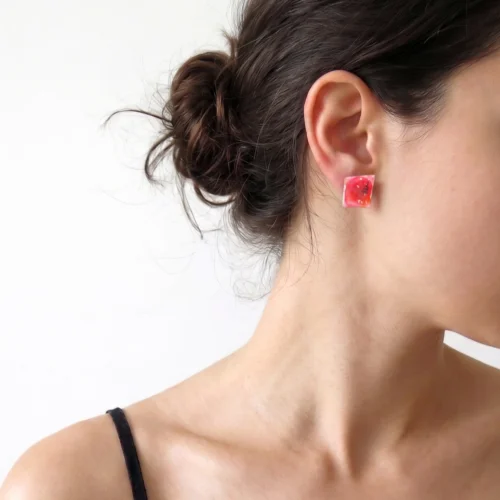 Contemporary Enamel Silver Stud Earrings