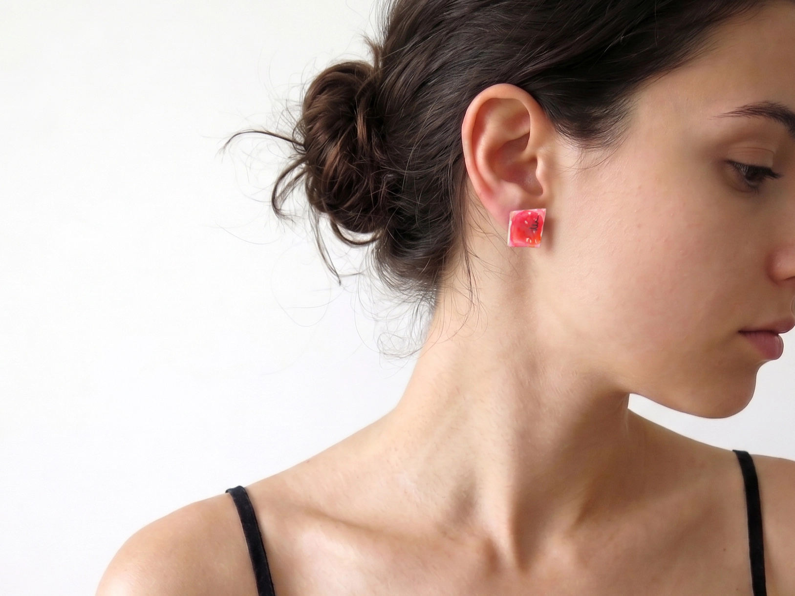 Contemporary Enamel Silver Stud Earrings