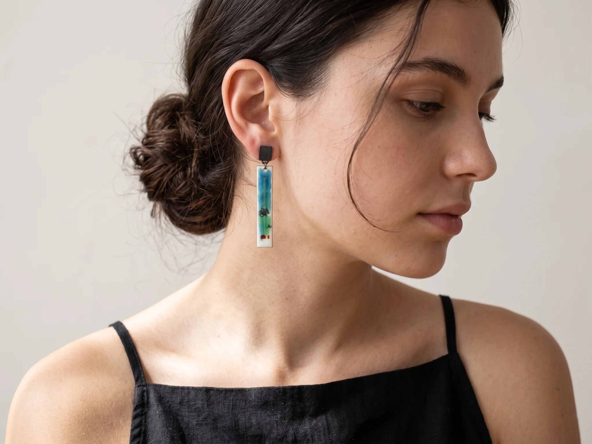 Artistic Enamel Oxidized Silver Earrings