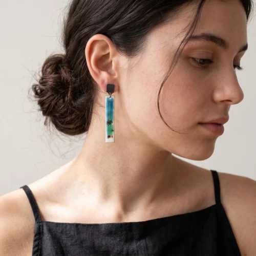 Artistic Enamel Oxidized Silver Earrings