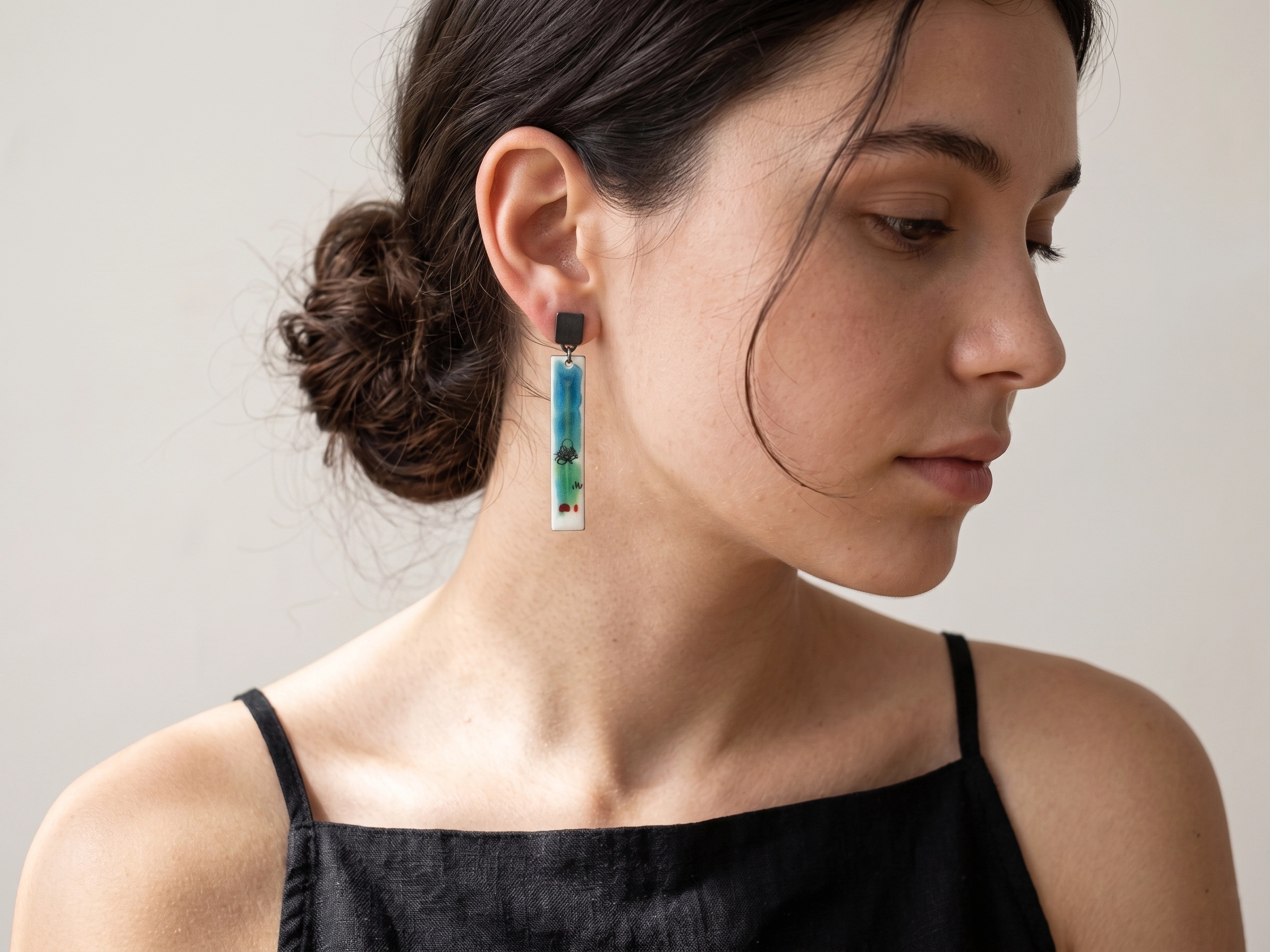 Artistic Enamel Oxidized Silver Earrings