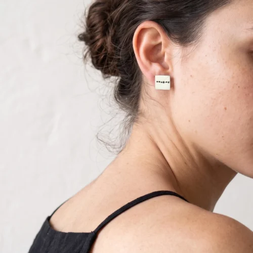 Black and White Enamel Silver Stud Earrings