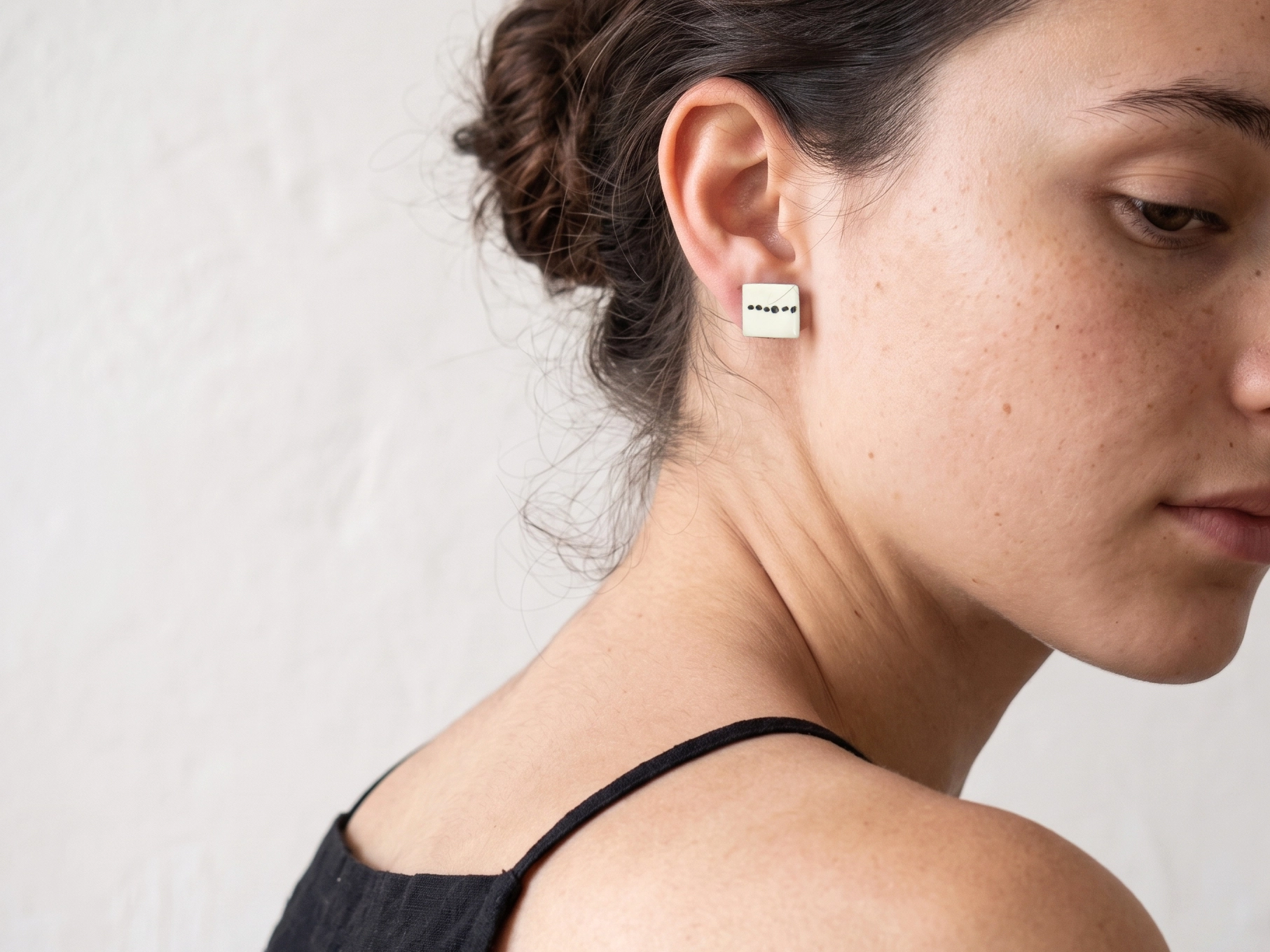 Black and White Enamel Silver Stud Earrings