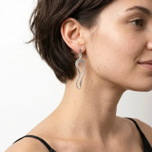 Organic Satin Silver Link Earrings