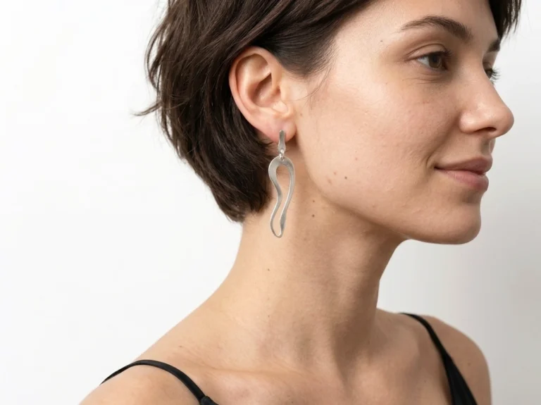 Organic Satin Silver Link Earrings
