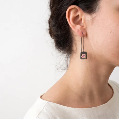 Pink Petal Ruthenium Earrings