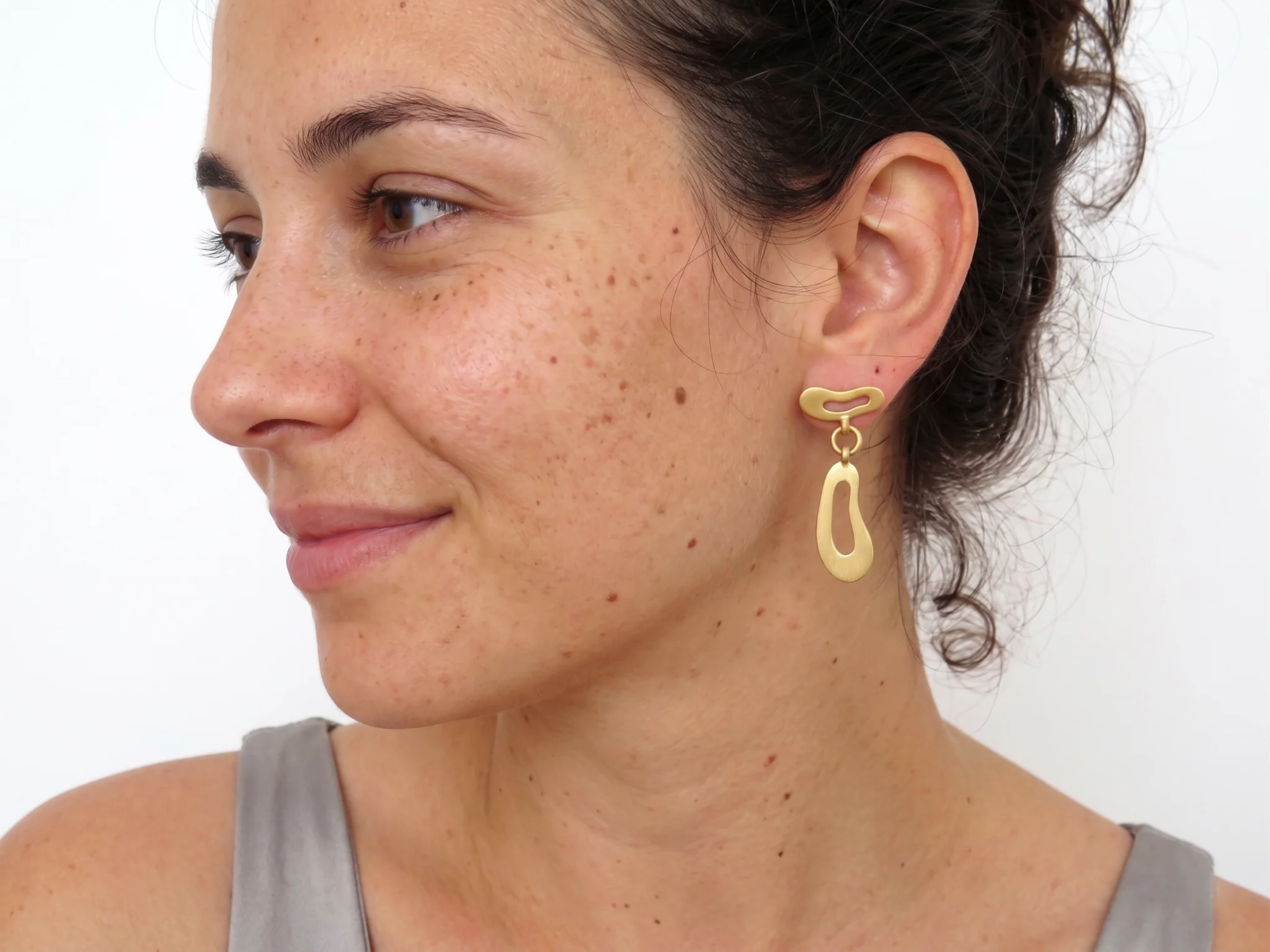Organic Satin Gold Drop Stud Earrings