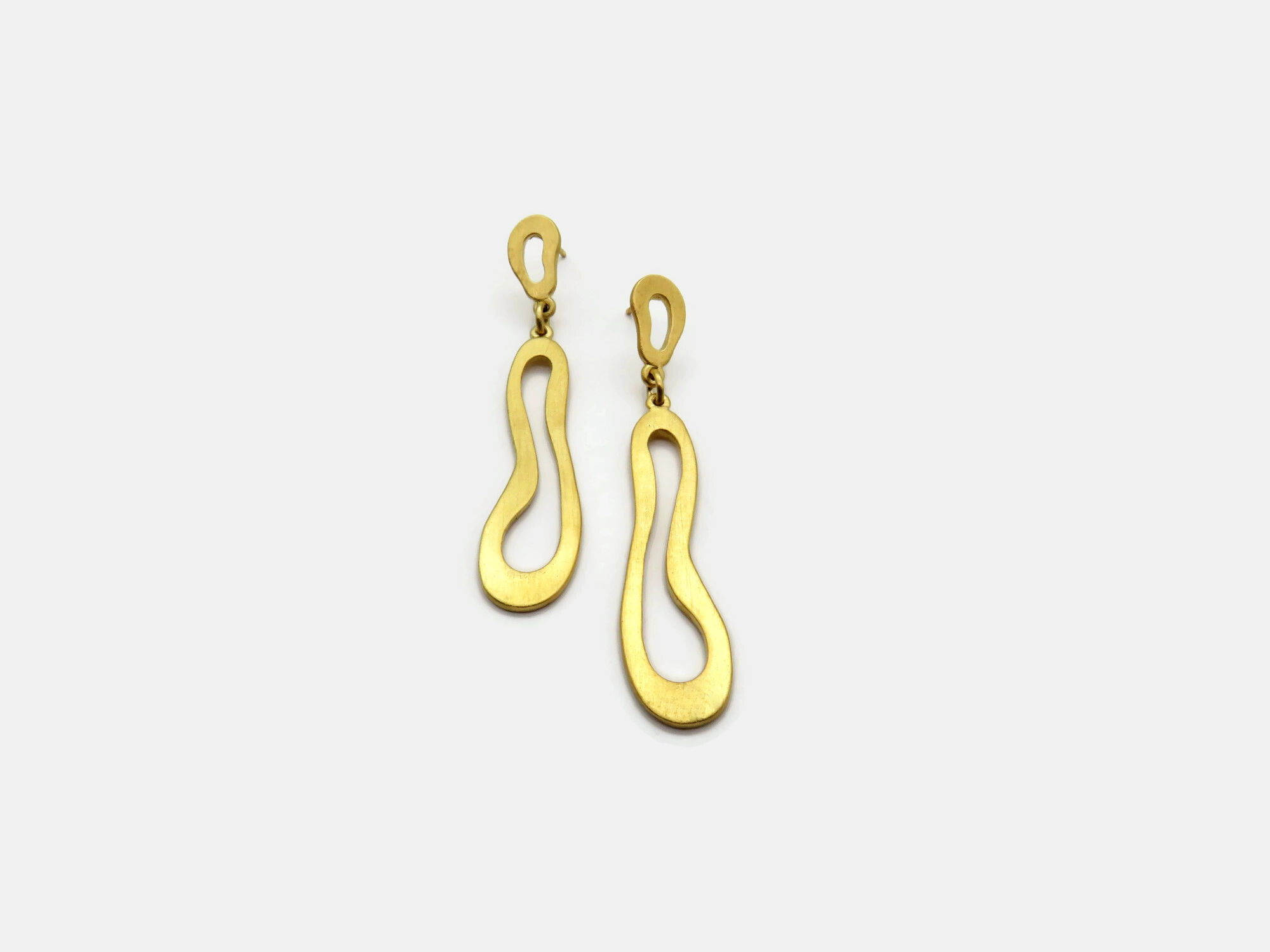 Organic Satin Gold Drop Earrings - Aqua