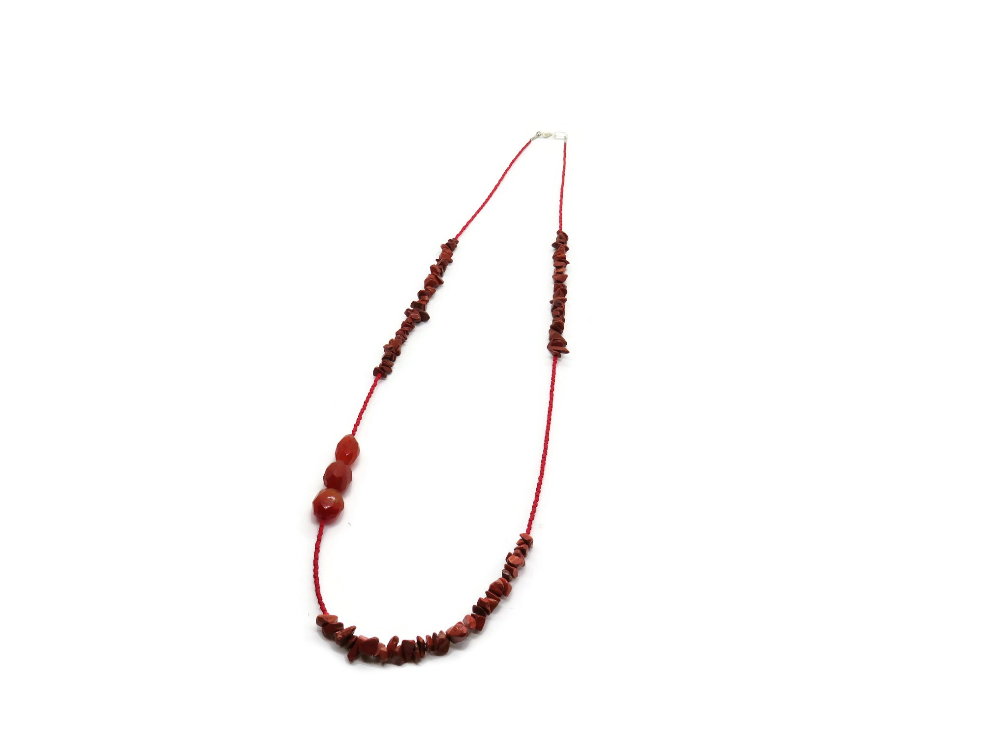 Long Carnelian Necklace with Red Jasper