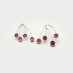 Silver Stud Earrings with Red Resin