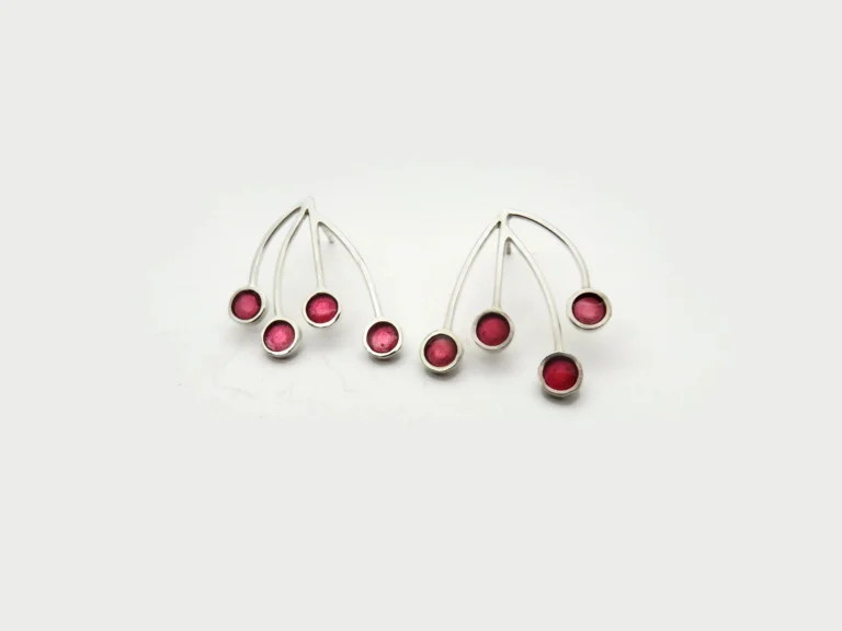 Silver Stud Earrings with Red Resin