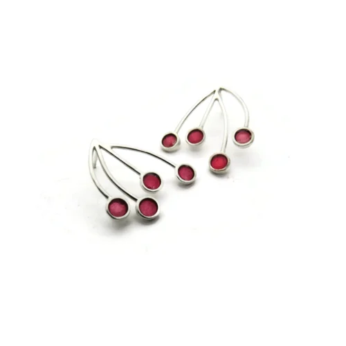 Silver Stud Earrings with Red Resin