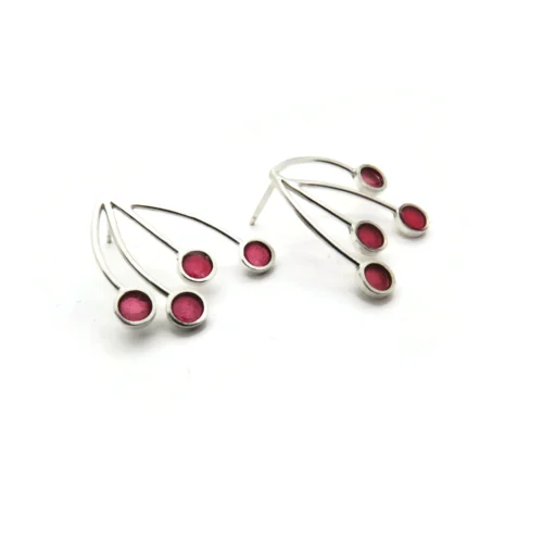 Silver Stud Earrings with Red Resin