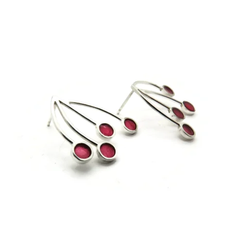 Silver Stud Earrings with Red Resin
