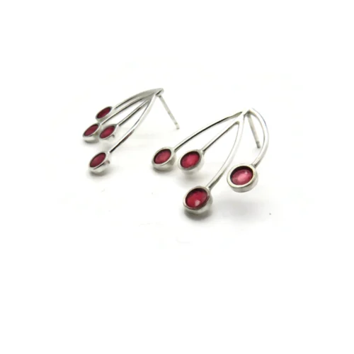 Silver Stud Earrings with Red Resin
