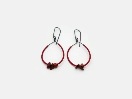 Oxidized Silver Earrings with Red Miyuki and Jasper