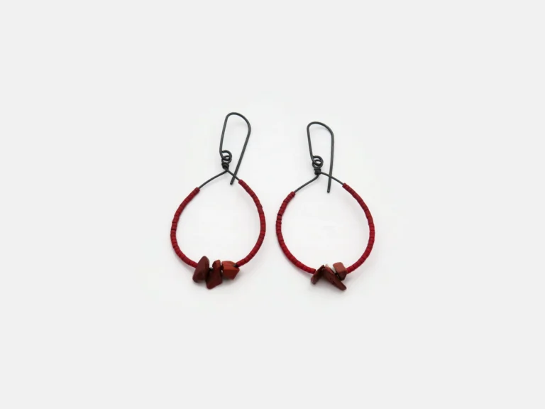 Oxidized Silver Earrings with Red Miyuki and Jasper