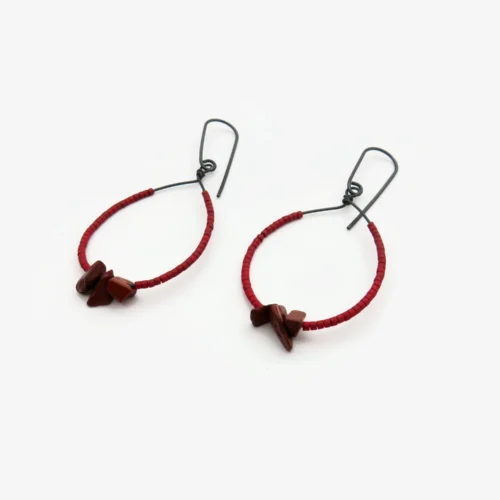 Oxidized Silver Earrings with Red Miyuki and Jasper