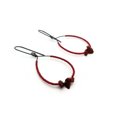 Oxidized Silver Earrings with Red Miyuki and Jasper