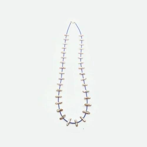 Long Biwa Pearl Necklace with Blue Miyuki