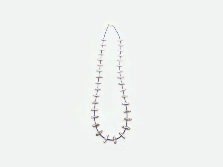 Long Biwa Pearl Necklace with Blue Miyuki