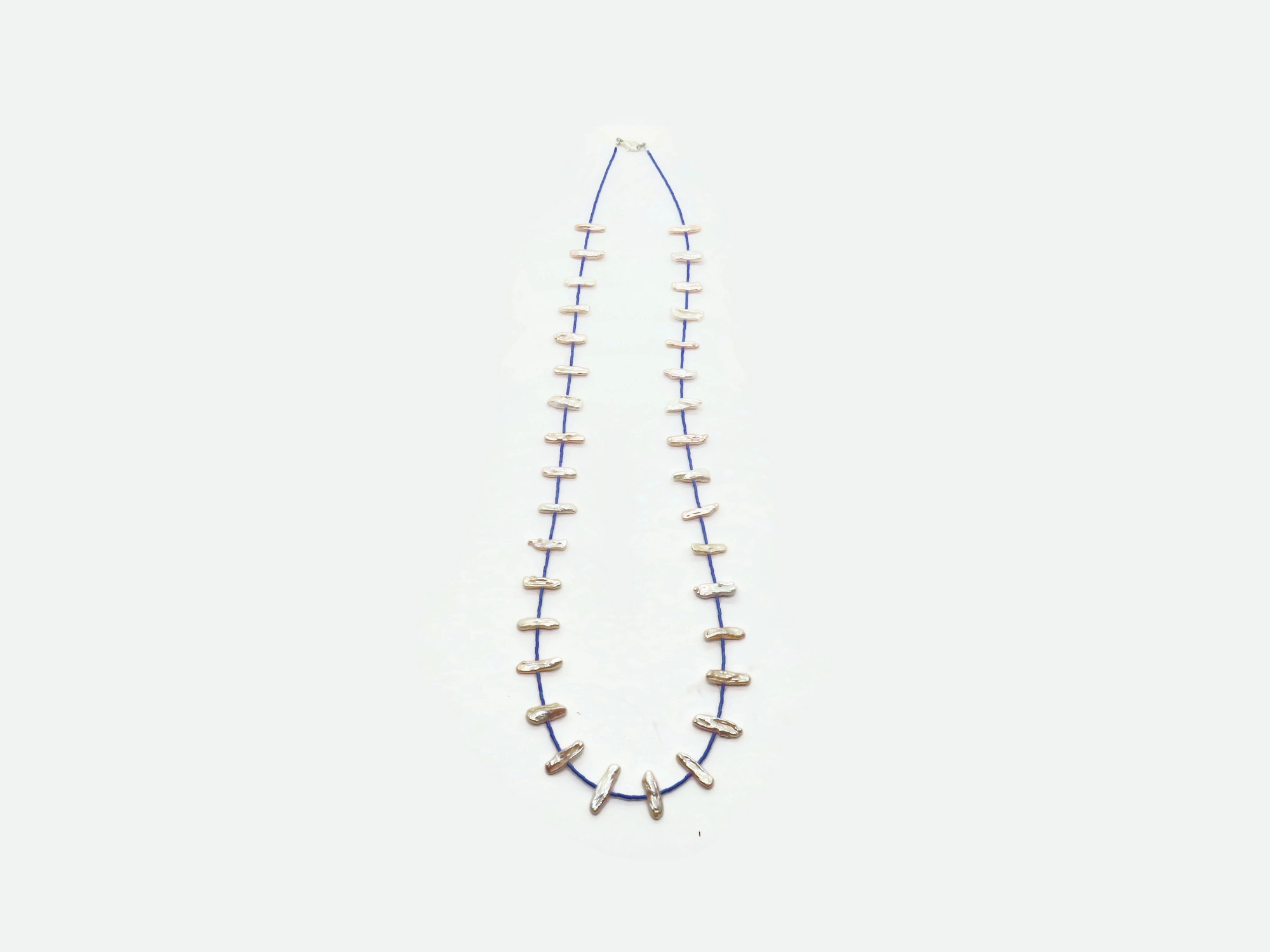 Long Biwa Pearl Necklace with Blue Miyuki