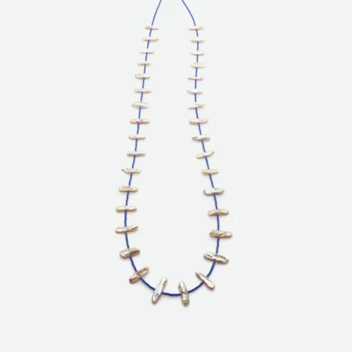 Long Biwa Pearl Necklace with Blue Miyuki
